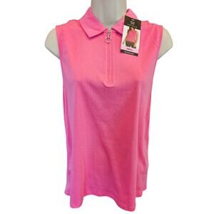 NWT Rafaella Sleeveless Polo Size S Carmine Rose pink 1/4 zip career casual